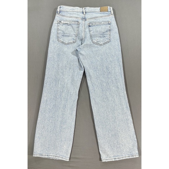 American Eagle Baggy Straight Jeans Women's 4 Mid Rise Distressed Light Wash - Picture 10 of 11